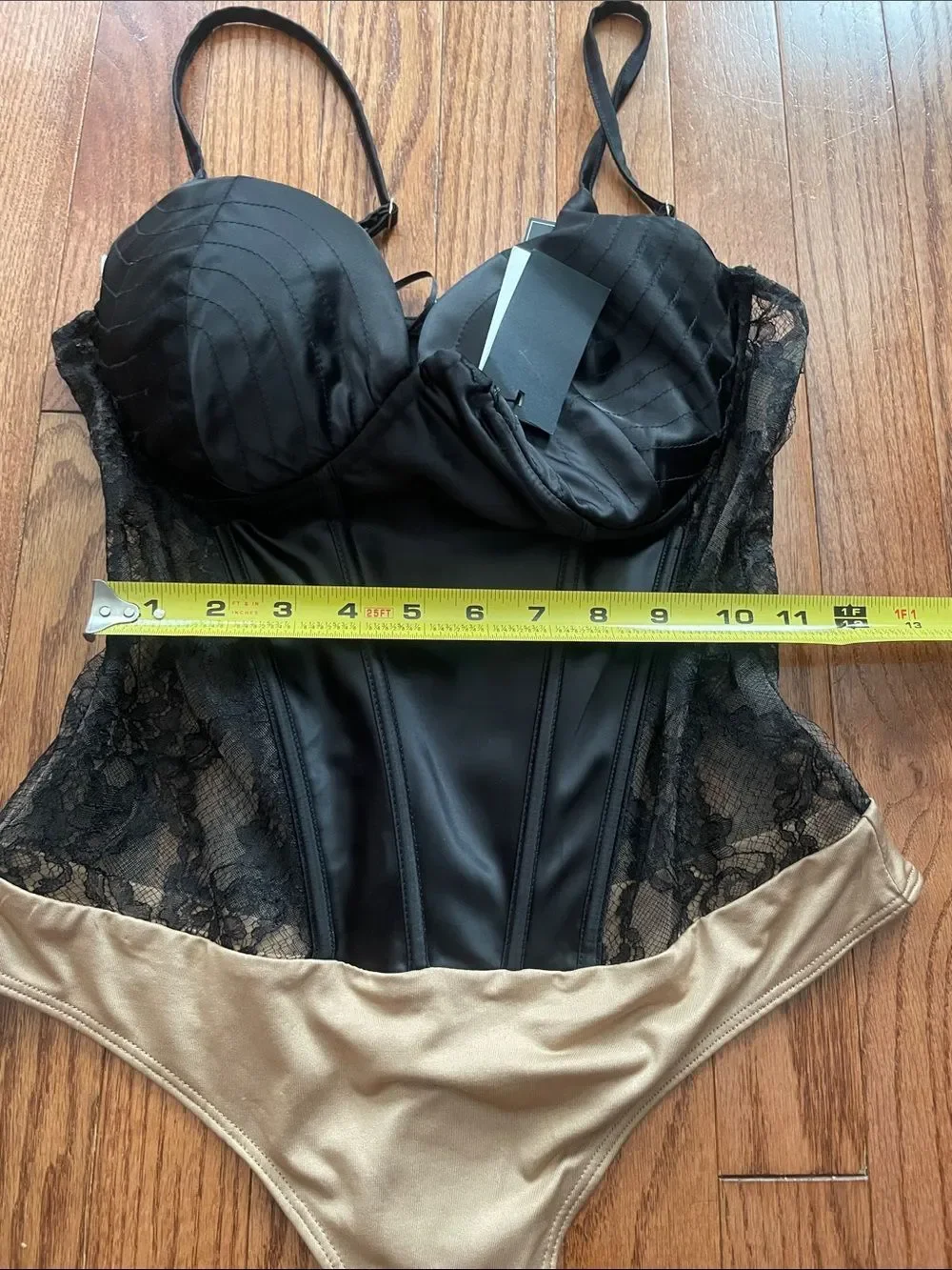 JLUXLABEL Black Nude Lace Bodysuit Sz Large NWT *Flaw*